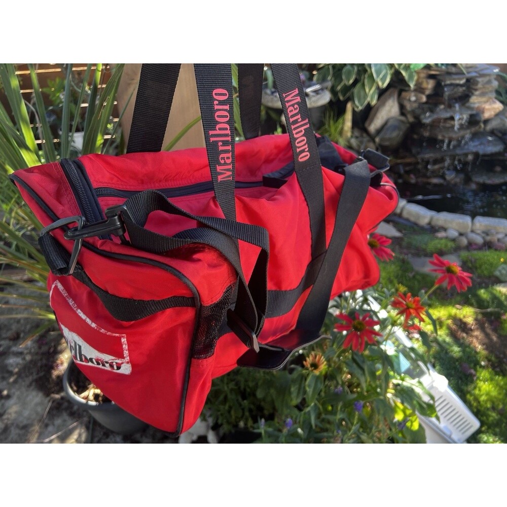 Y2K Vintage 90s Marlboro Red Duffle Gym  Marlboro Miles Travel Bag 20” Strap